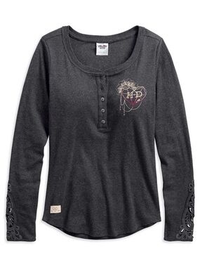 Harley-Davidson Love & Let Ride Long Sleeve Black Henley size L